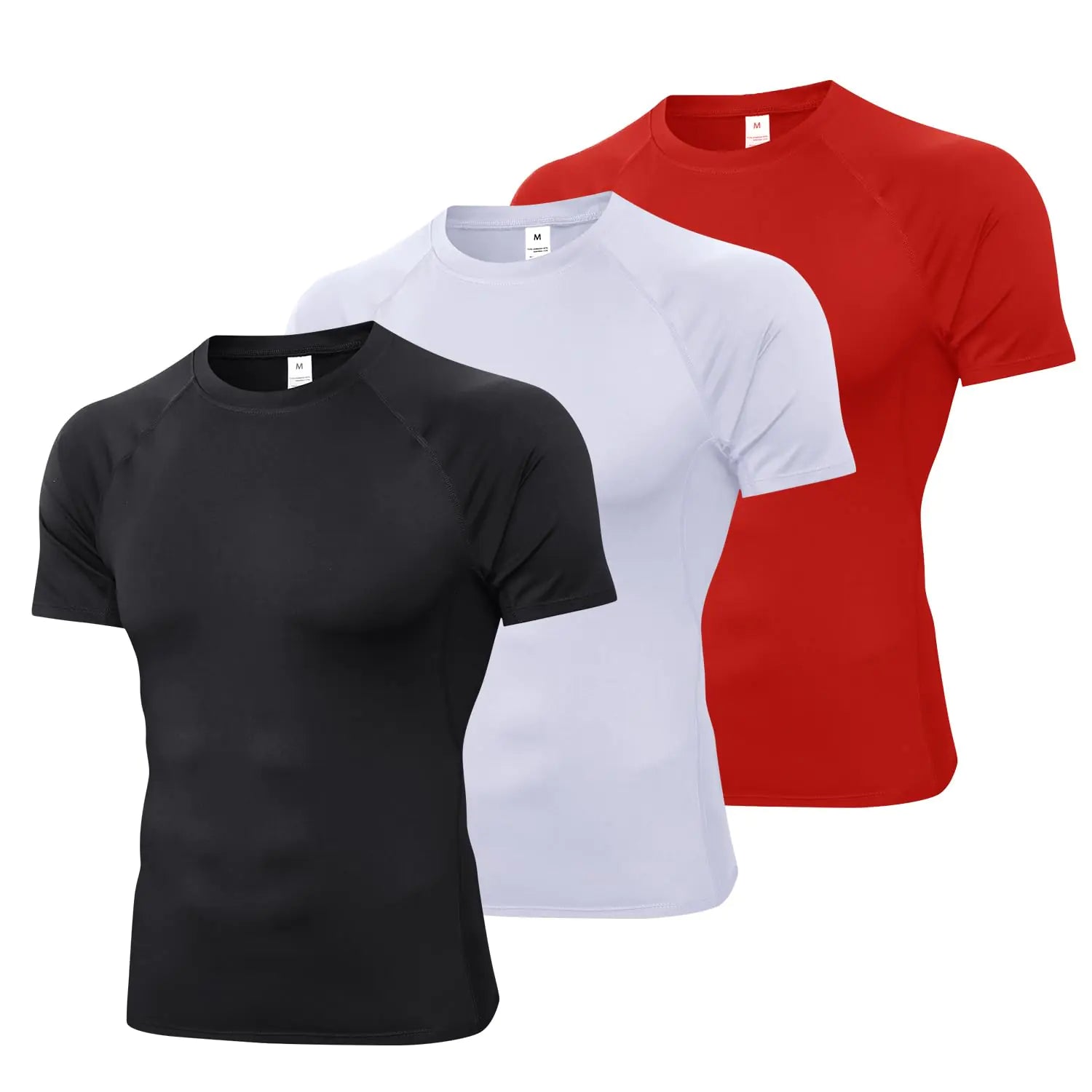 (3 Pack) CARGFM Compression Shirt Men Short Sleeve T-Shirt Cool Dry Tops Baselayer Undershirts for Workout Athletic Running Gym Football Basketball