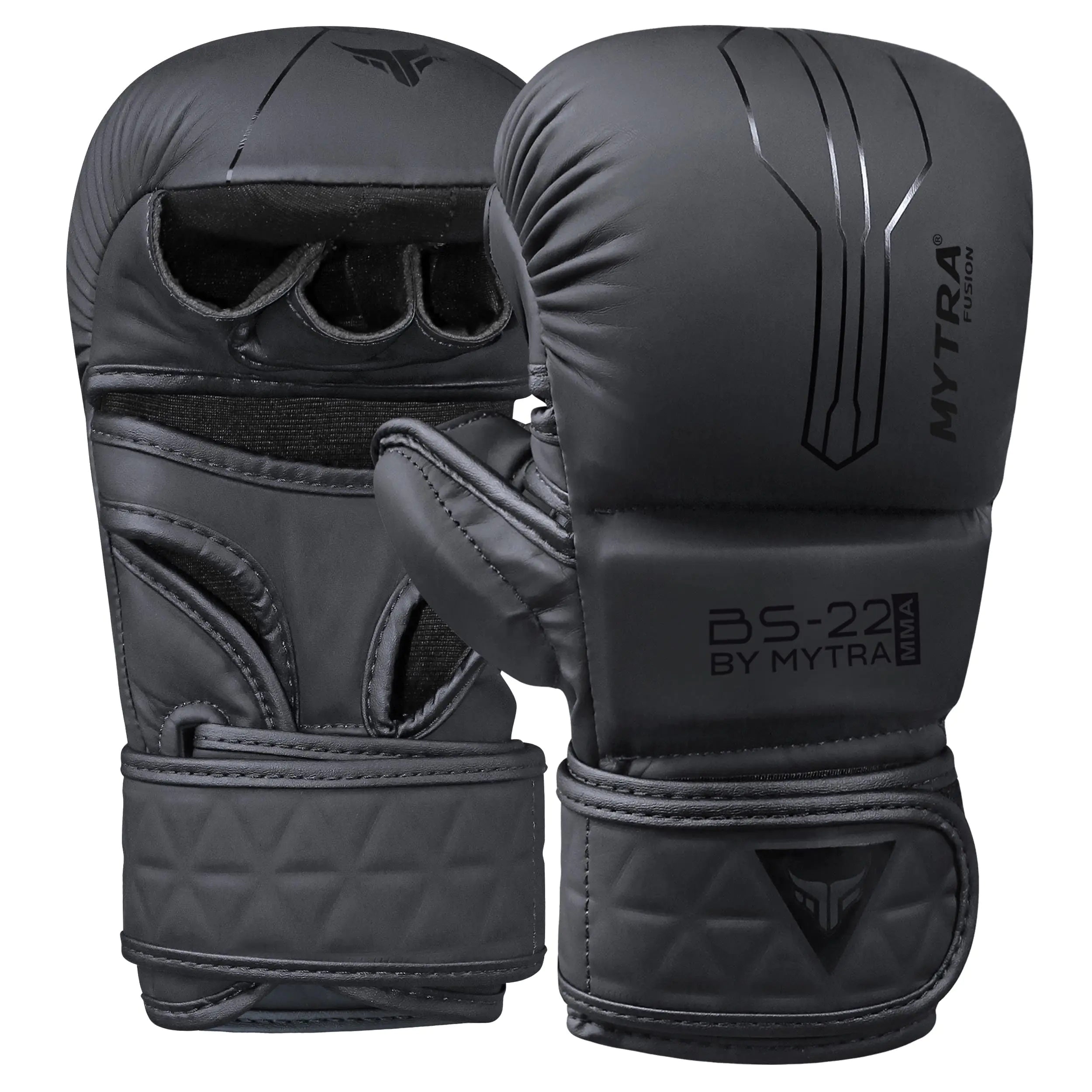 Mytra Fusion MMA Gloves 7 oz Grappling Gloves Open Palm MMA Training Gloves Punching Sparring Gloves Wrist Support Martial Arts Cage Fighting Gloves (Black S/M)
