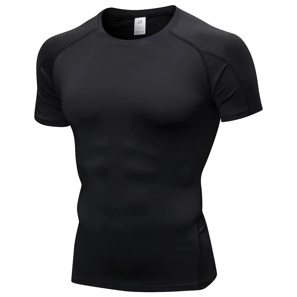 CICI FIVE Mens Compression Shirt Short Sleeve Athletic Compression Tops Cool Dry Undershirts Baselayer Gym Workout T Shirt Black